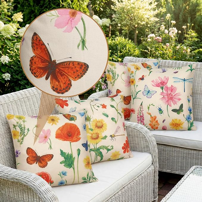 tiggell Outdoor Pillow Covers Waterproof 18x18 Set of 4, Spring Summer Decorative Throw Pillow Covers for Home Garden Patio Couch Swing Sofa Decor