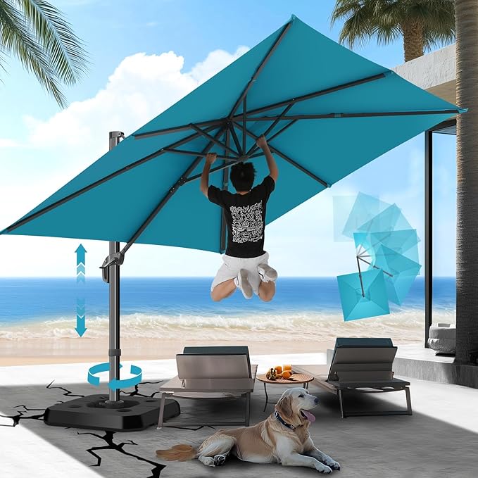 HOTEEL10x10ft Patio Umbrella Cantilever Umbrellas Double Top - Upgrade and Intensify - 360 Rotation and 5 Angles Adjustment - Aluminum Offset Pool Umbrella Outdoor Umbrellas for Patio Garden Pool
