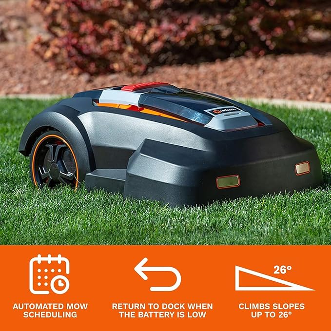 Robot Lawn Mower, Mows Up to 1/4 Acre, Updated 2026 Programming, Adjustable Cutting Height, Self Installation Kit Included, 50% Slope, Low Noise (65dBA) and Rain Sensor