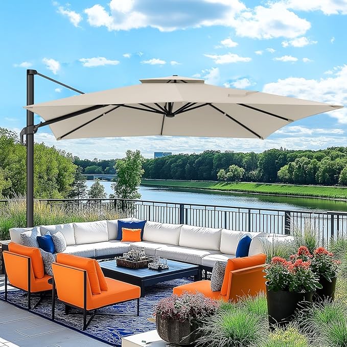 HOTEEL Patio Umbrella - 10ft Cantilever Umbrella Outdoor for Patio, Offset Umbrellas with Double Top Vent, UV resistant & Fade resistant, Large Table Umbrella on Clearance for Deck, Pool, Market, Backyard - Beige