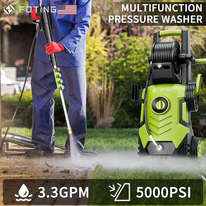 2026New Pressure Washer 4800PSI, 34" Tall, 4 Quick Connect Nozzles,Inlet Hose&Filter&500mlFoam Cannon for Cars/Fences/Driveways/Home Cleaning,Green