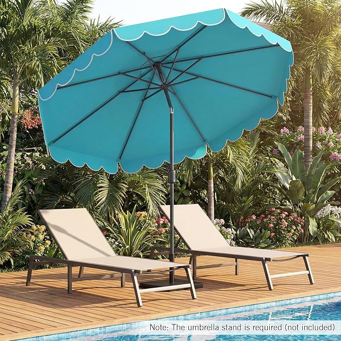 RELAX4LIFE 10 FT Scalloped Patio Umbrella, Market Table Umbrella with Push Button Tilt, Crank, 8 Sturdy Metal Ribs, Vented Top, Sun-Protective Ruffled Canopy, Heavy-duty Outdoor Parasol for Garden Poolside Deck