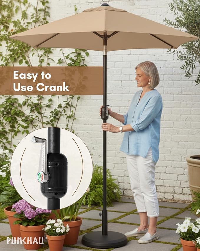 6 Ft Outdoor Patio Umbrella, Easy Open/Close Crank and Push Button Tilt Adjustment, 6 Foot, Small Patio Sand Market Umbrellas for Outdoor
