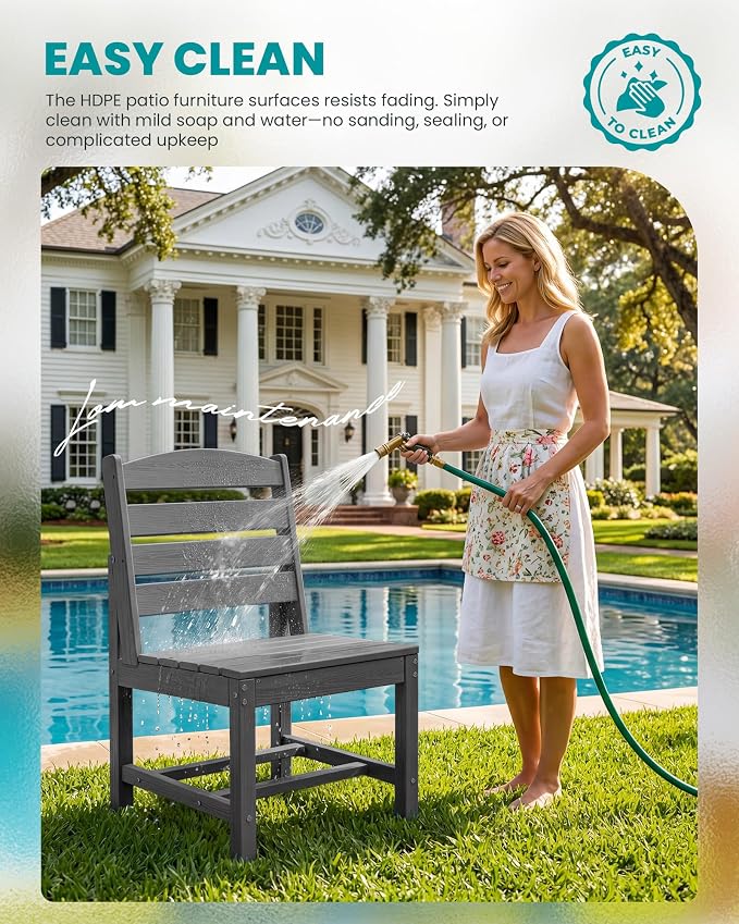 SERWALL Armless Outdoor Dining Chair Set of 2, All Weather Resistant, Gray | Armless Dining Chairs built to last with 330 lb capacity. Compact 24.6"Dx19.3"Wx33.6"H. Weatherproof & easy to clean.
