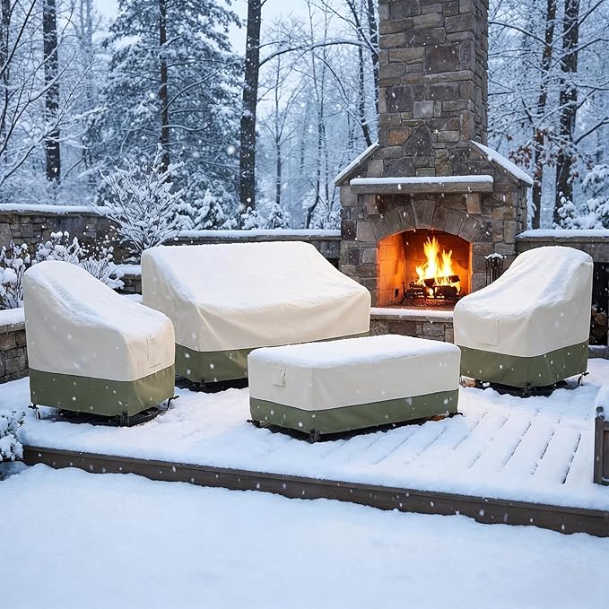 Bitubi Outdoor Waterproof Patio Furniture Covers 4-Piece Set for Swivel Rocker Chairs, Patio 3-Seater Sofa 76in, Coffee Table 48in, Heavy Duty 600D Tough Canvas, Beige