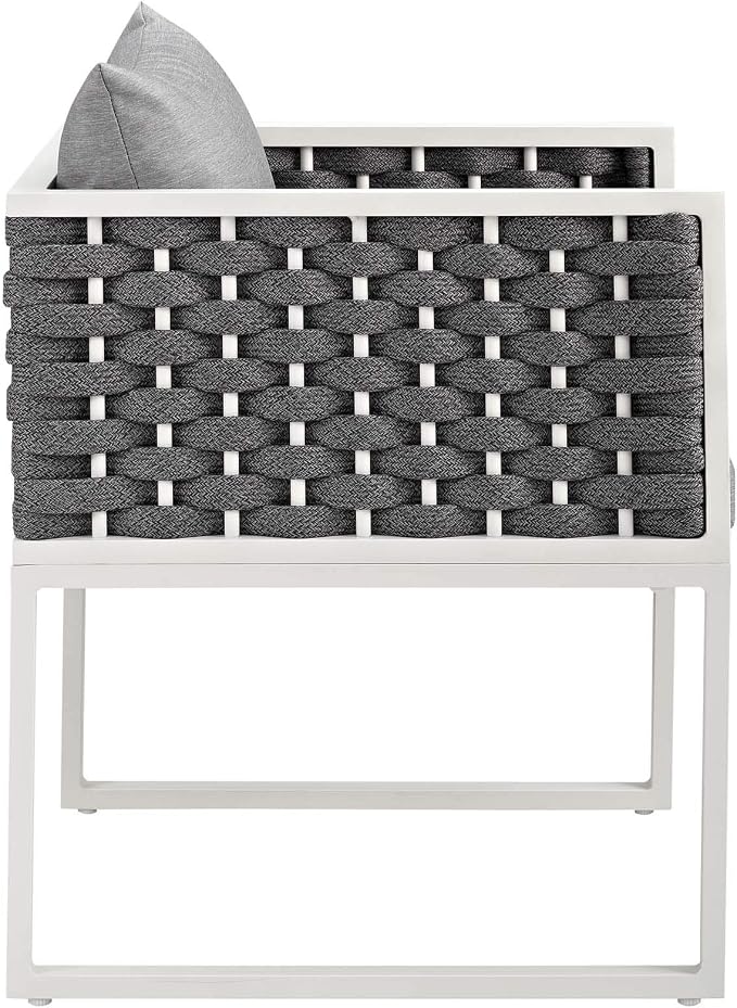 Modway Stance Outdoor Patio Aluminum Set of 2 Dining Armchair in White Gray