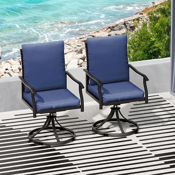 LEVELEVE 2-Piece Swivel Dining Chairs, Outdoor Patio Bistro Chairs for Lawn, Garden, Deck, Backyard & Porch(Matching Series for 5-Piece Set)