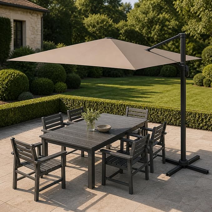 Kingdura 10x10 FT Cantilever Patio Umbrella with Base Included, Large Square Offset Outdoor Pool Umbrella, 360° Rotation & Infinite Tilt, Heavy Duty Aluminum Frame for Deck Backyard, Beige