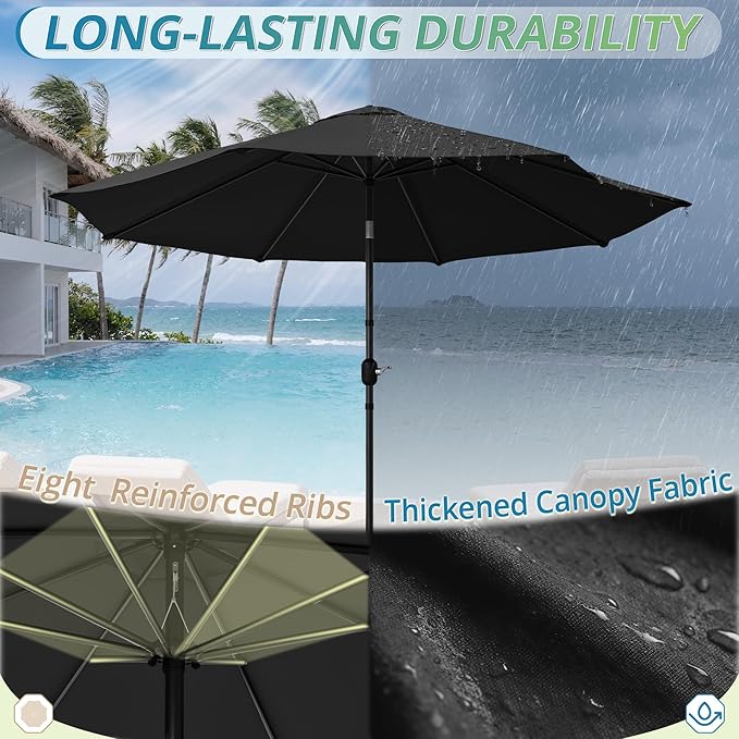 LUE BONA 10FT Patio Umbrella, Waterproof Outdoor Market Umbrella with Easy Crank & Tilt, Patio Table Umbrella for Deck Garden Backyard Pool, Black