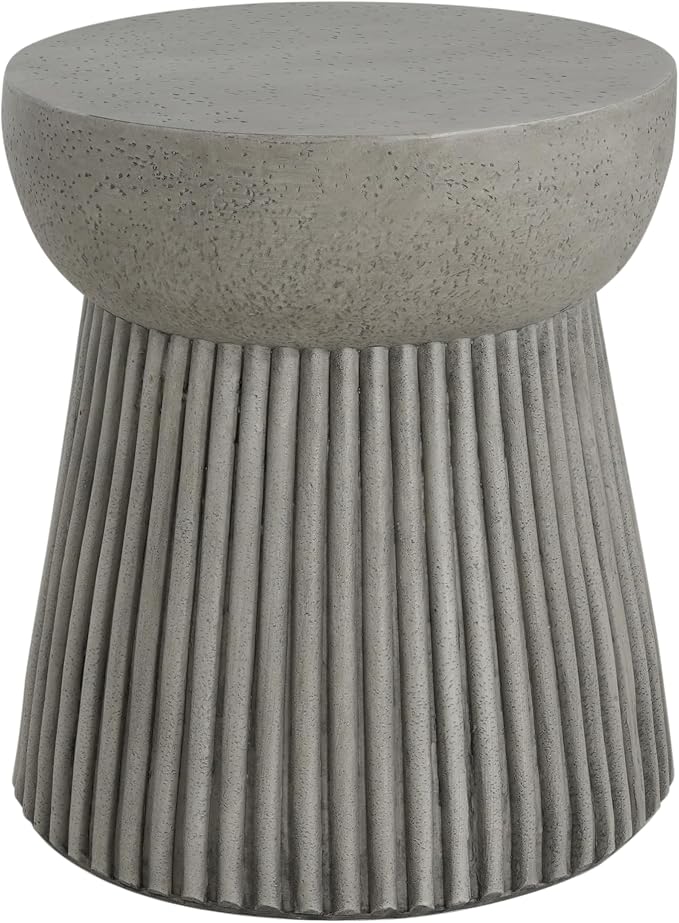 Outdoor Side Table Concrete End Table Faux Stone Side Tables Small Coffee Tables for Indoor Outdoor, Garden Stool Plant Stand for Porch, Backyard Patio,15"*15"*16.75"Dark Grey