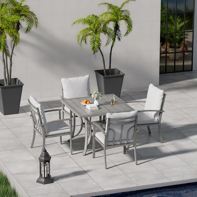 HAPPATIO 5-Piece Patio Outdoor Dining Set - All Aluminum Outdoor Patio Table and Chairs Set for 4 Includes 1 Square Dining Table and 4 Dining Chairs, Patio Outdoor Dining Set for Lawn or Garden