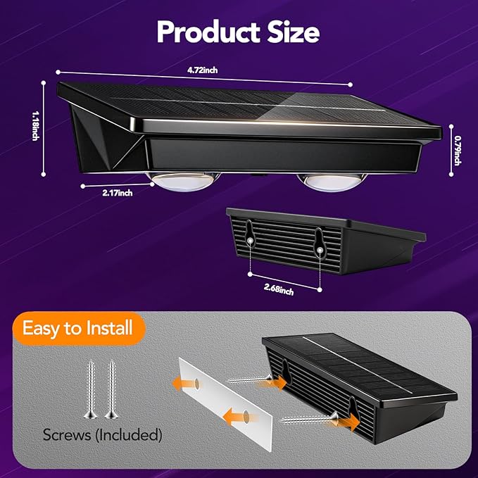 Solar Fence Lights Outdoor 2Pack, Warm White & 6 Color Change and Glass Panel, Waterproof High Brightness Solar LED Deck Lighting for Outside Stairs, Porch Step, Railing, Backyard, Pool