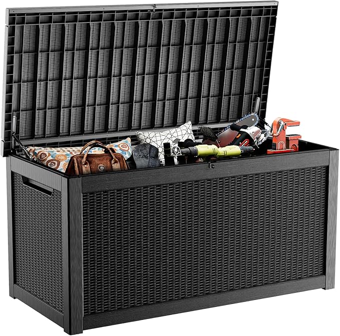 PatioZen 320 Gallon Deck Boxes Outdoor Waterproof, Weatherproof Outdoor Storage Boxes Lockable for Patio Furniture, Pool Supplies,Garden Tools(Black)