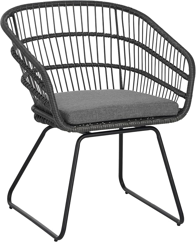 Christopher Knight Home Terry Acacia Wood Patio Dining Set for 6, Rectangular Patio Dining Table and Faux Rattan Chairs Set of 6, 7 Piece Outdoor Dining Set with Cushion and Iron Frame, Teak+Gray