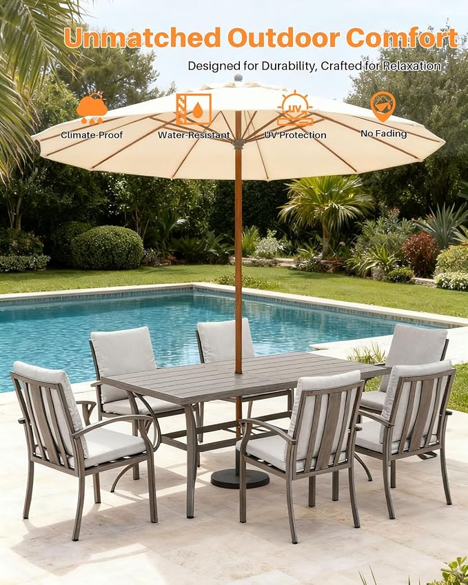 Outdoor Dining Chairs Set of 2, Never-Rust Patio Chairs Set with Thick Cushion, All Weather Aluminum Patio Dining Chairs, Patio Furniture Set for Garden, Backyard, Deck, Pool, Limed Oak