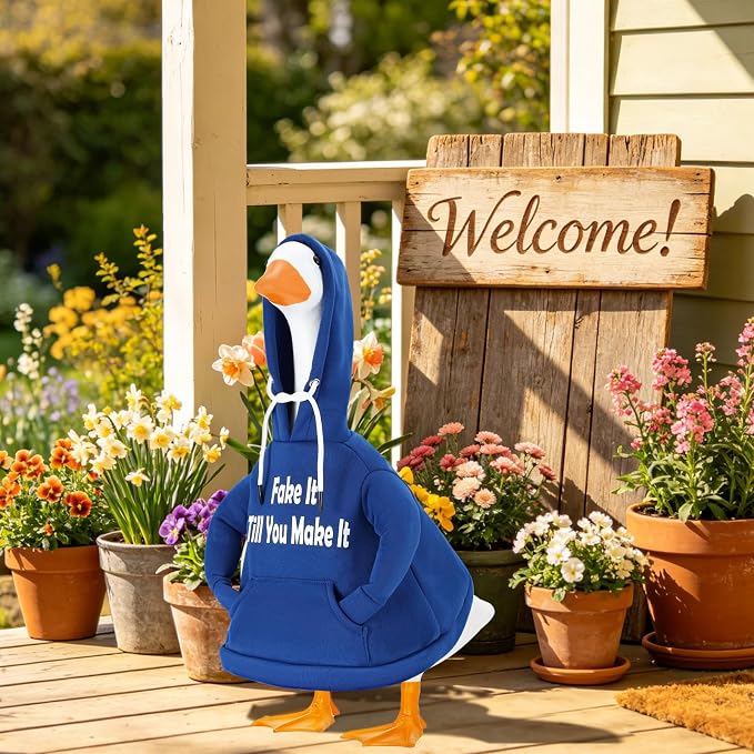 Porch Goose Hoodie Outfits for 23 Inch Porch Goose & Duck Statues, Classic Hoodie Goose Clothes for Concrete Geese, Funny and Inspirational Goose for Front Porch Garden Yard Decor
