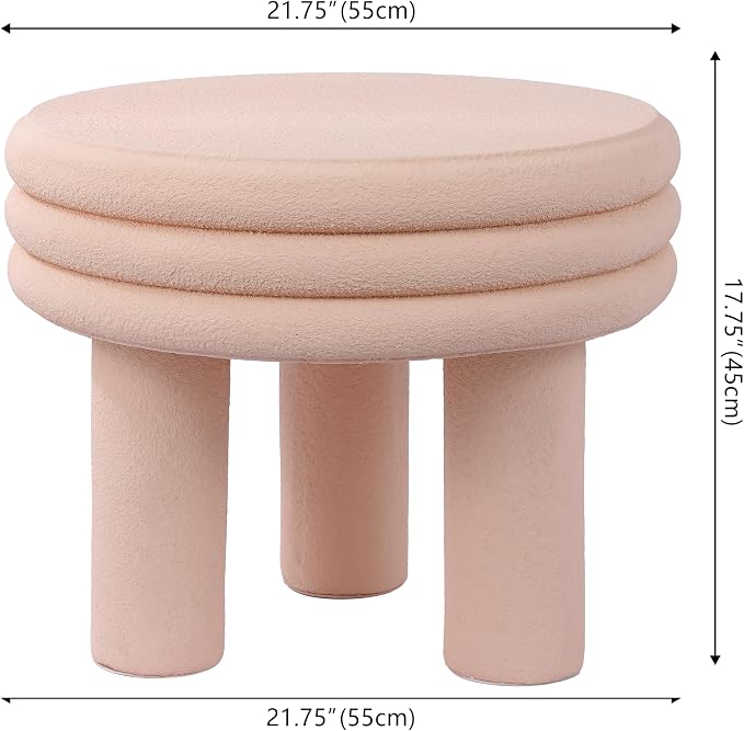 JONATHAN Y Rashida 18" Modern Round Polyresin Indoor Outdoor Accent Side Table, Weather Resistant Table with Chunky Ribbed Stacked Ring Design and Tripod Pillar Base, Pink Frosted TBL1106B