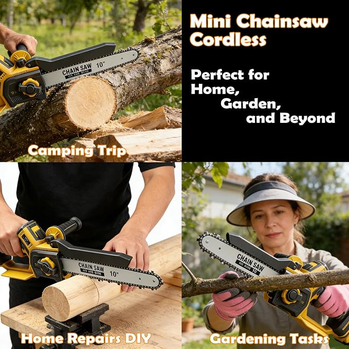 8"&10" Mini Chainsaw Cordless Compatible with Dewalt 20V MAX Battery,Brushless Electric Chain saw Handheld ChainSaws for Wood Cutting, Tree Trimming and Branch Pruning (Battery Not Included)