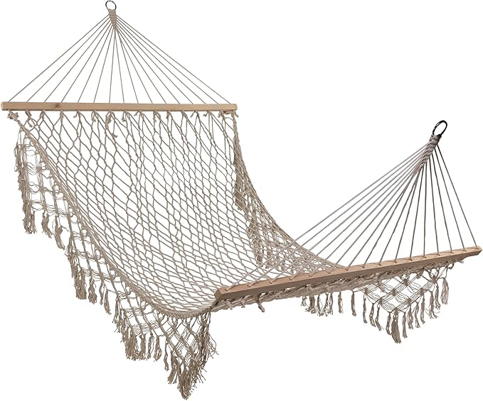 Northlight 74" White Lattice Macrame Rope Hammock with Wooden Bars