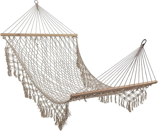 Northlight 74" White Lattice Macrame Rope Hammock with Wooden Bars
