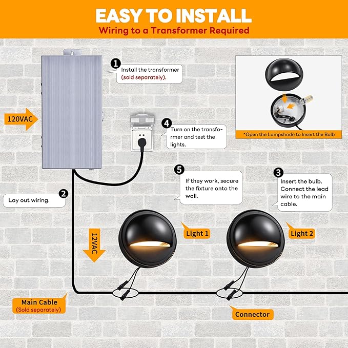 Gardenreet Landscape LED Step Lights - Solid Brass Low Voltage Deck Light, Outdoor 12V Hardwired IP65 Waterproof, Black Round for Wall Garden Stair with 4000K Neutral White G4 Bulb 12 Pack