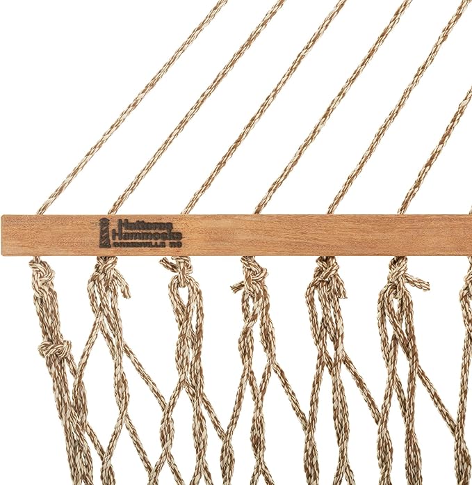Hatteras Hammocks Executive Antique Brown Heirloom Tweed DuraCord Rope Hammock – 13 ft. x 65 in., 2-Person, 450 lb Capacity, Cumaru Spreader Bar, Zinc-Plated Hardware – Handcrafted in The USA
