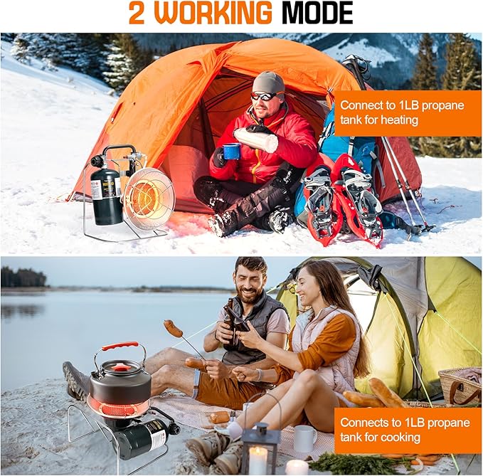 GasBRUH Outdoor Multi-Use Portable Propane Patio Heater/Cooker, 18,000 BTU include USB Lighter, Gas Camping Heater for Tent Hunting, Fishing,RV (Fuel not included)