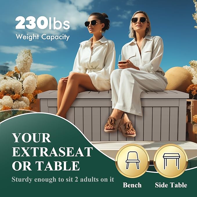 230 Gallon Waterproof Outdoor Resin Deck Box with Lockable Lid,Minimalist Wood Grain Pattern, Easy Assembly Features and Convenient Handles For Cushion, Pillows and other Patio Furniture(Grey)
