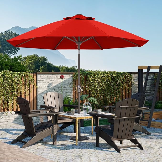 ABCCANOPY 10-Year No Fading 9FT Patio Umbrella, Acrylic Outdoor Table Umbrella with 8 Sturdy Ribs for Deck, Backyard, Garden, Yard (Red)