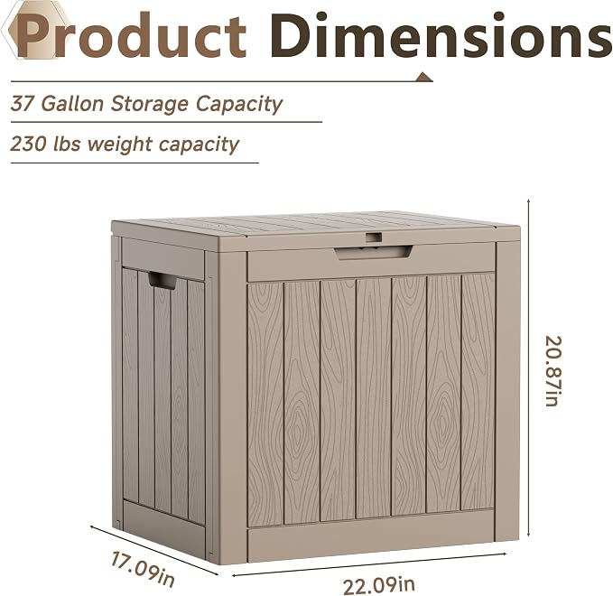 Deck Box Large Outdoor Storage for Patio Furniture,Outdoor Cushions,Garden Tools and Pool Supplies,Waterproof,Resin,Lockable (Grey, 37 Gallon)