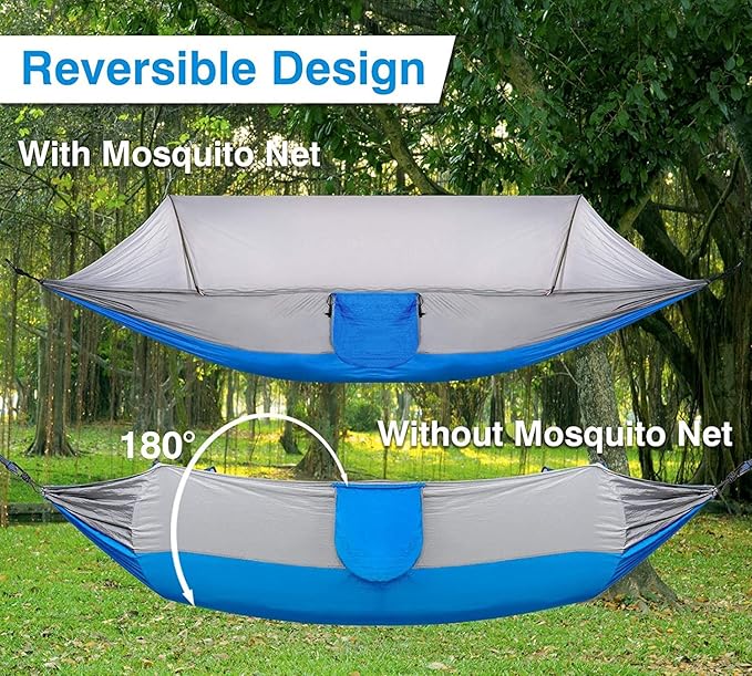 Camping Hammock with Net, Travel Portable Lightweight Hammock with Tree Straps and Carabiners, Pop Up Parachute Nylon Hammock, for Beach Patio Hiking (Color : LargeD, Size : 270x140cm)