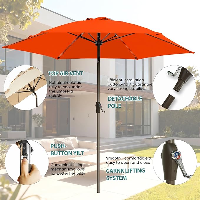 7.5FT Large Outdoor Patio Umbrella with Crank & Tilt - Durable Market Umbrella for Outdoor Patio with 6 Fiberglass Ribs for Poolside,Deck,Yard,Garden