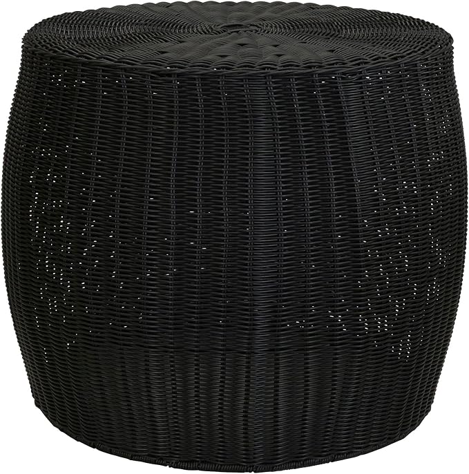 Household Essentials Handwoven Resin Barrel Side Table Storage Container, Black 18” H x 20” Dia.