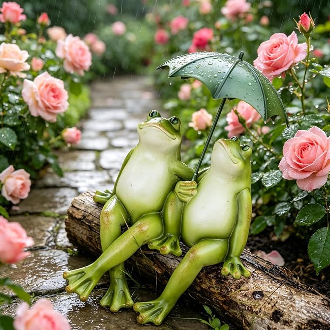 Couple Frogs Garden Outdoor Statue - Frogs Decor Garden Statue 8.5" x 11" x 6.5"