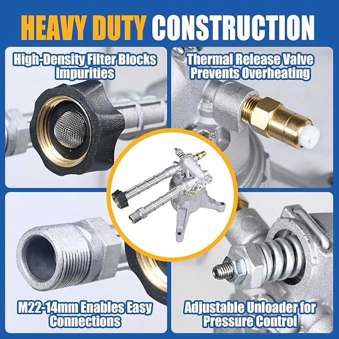 TOOLCY 7/8" Shaft Vertical Pressure Washer Pump, 2500 PSI 2.5 GPM Front Inlet/Outlet Replacement Pump Kit with Nozzles & Hardware, Fits 180-196cc Gas Power Washer for Driveway, Fence, Patio Cleaning