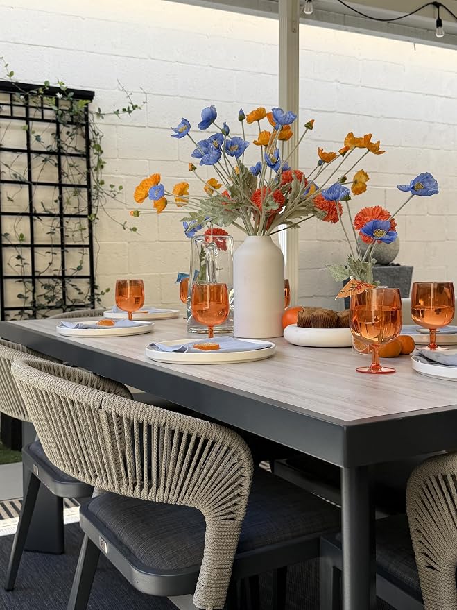 PURPLE LEAF 9 Pieces Outdoor Dining Set Patio Table and Chairs Set Aluminum Wicker Rattan Patio Furniture Set for Lawn Garden Porch Beige Marble Color Outdoor Set
