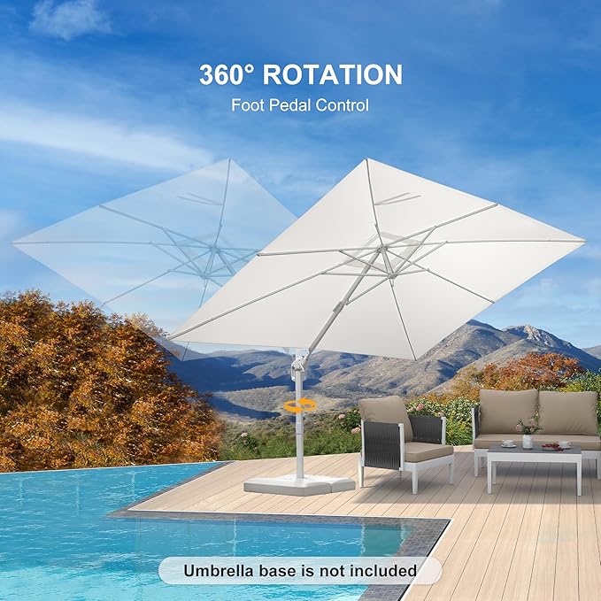 PURPLE LEAF 9' × 11.5' Patio Umbrella White Cantilever Umbrella Aluminum Square Outdoor Offset Umbrella Hanging Windproof with 360° Rotation for Garden Deck Pool, White