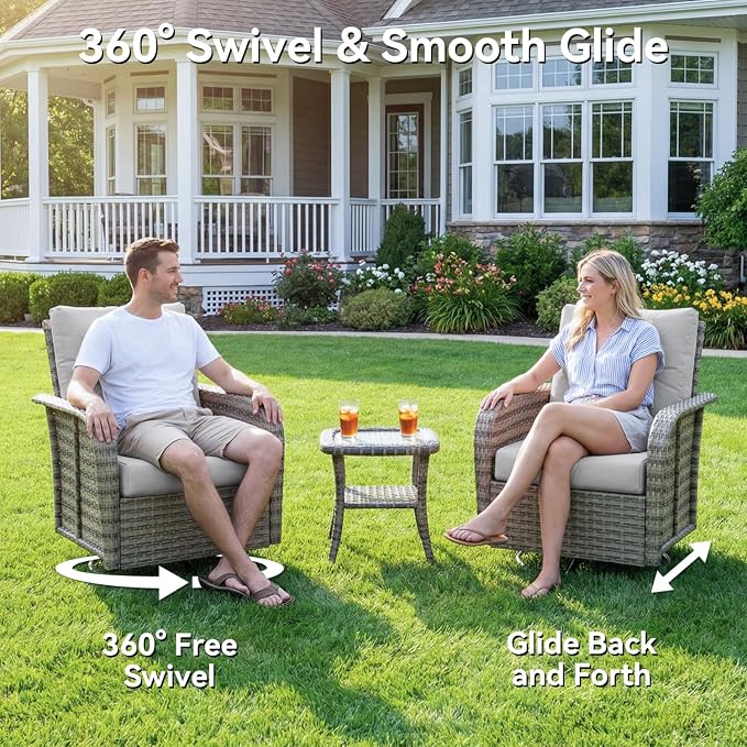 LazySunsets Luxury Patio Furniture Set with Fire Pit Table，All-Weather Patio Sectional Sofas with Thickened Cushions, 13 Piece Outdoor Furniture Sectional Set with Swivel Rocker Chairs of 2，Grey