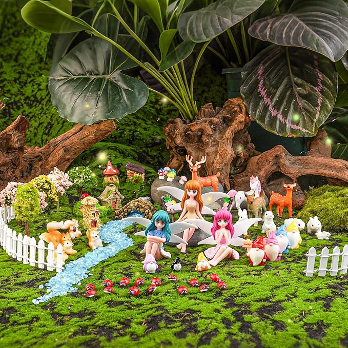 Avalution 70 Pcs Fairy Garden Accessories Kit – Miniature DIY Fairy Garden Accessories, Indoor & Outdoor Garden Decorations, Weather Resistant, Gift Bags Included