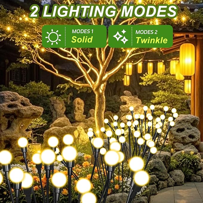 6 Packs Solar Firefly Lights, 48 LED Warm Solar Walkway Lights Outdoor, Waterproof Swaying Light Garden Decor with 2 Modes, Lawn Light for Front Yard Backyard Yard and Pathway