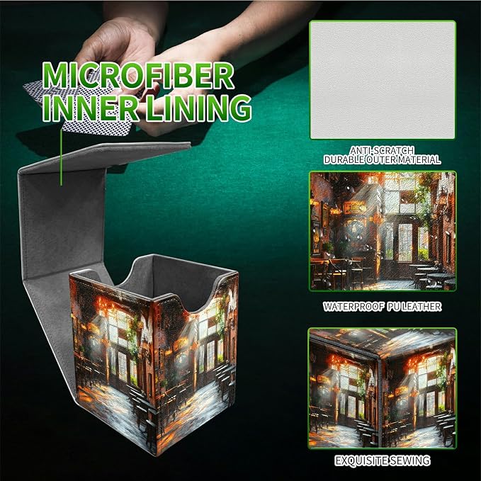 Vintage Book Dining Tube Card Deck Box for MTG, Personalized Card Storage Case Fits 120+ Sleeved Cards, Premium Leather TCG Box with Strong Magnetic Closure for Magic, PTCG, Baseball Cards