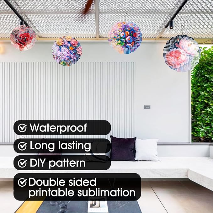 CHONOVO 10 Pack 8 Inch Sublimation Wind Spinner Blank | Double-Sided Sublimation, 3D Aluminum Metal, Easy Heat Transfer, Includes Hooks for Hanging Yard, Garden & Porch Decoration