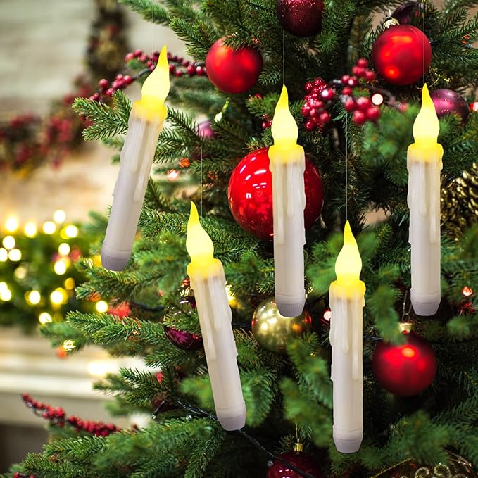 12 Pack LED Taper Candles Battery Operated with Remote, Flameless Flickering Halloween Floating Candle Lights Outdoor Electric Fake Candle Bulk for Chandelier Holder Christmas Party Decorations