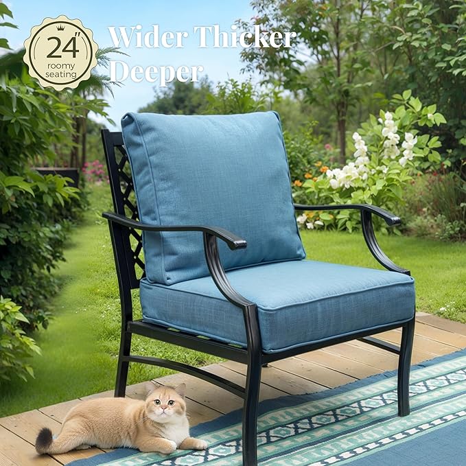 Patio Furniture Set 7 pcs, Outdoor Patio Furniture, 3-Seat Sofa, 2 Single Chairs, 2 Rocking Chairs, 2 Ottomans and 5.75" Extra Thick Cushion, Conversation Set for Deck,Navy Blue
