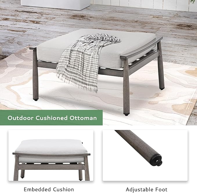 6 Pieces Aluminum Outdoor Patio Furniture Sets with Coffee Table, Cushioned 3-Seat Couch and Armchairs with Ottomans, All Weather Conversation Set for Yard Proch Deck, Greige & Grey