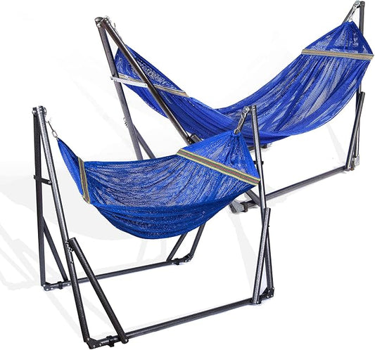 Best Home Fashion 2 in 1 Hammock & Swinging Chair with Collapsible Steel Stand 450 lbs Capacity, No Tools Assembly, Carrying Bag Included, Perfect for Indoor Outdoor Backyard Patio Camping Beach, Navy