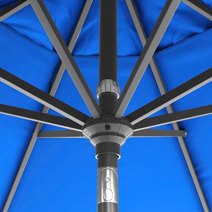 California Umbrella 12-Year-Non-Fading, 9Ft Premium Sunbrella Patio Umbrella, Hand-Crank, Button-Tilt, Gray Frame, Pacific Blue Fabric