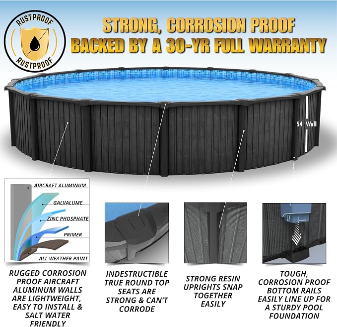 18x39 FT 54-Inch Oval Above Ground Swimming Pool Kit | Saltwater Friendly Aluminum Wall Pool Set with Heavy Duty Premium Resin Top Rails & Uprights | Includes 20 Mil Overlap Liner, Skimmer & Return