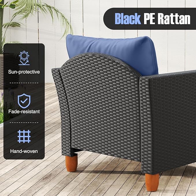 HAPPYGRILL 3 Pieces Patio Conversation Set with Storage Coffee Table, PE Rattan Wicker Sofa Set with Cushions, Acacia Wood Outdoor Furniture for Balcony Backyard Porch Garden