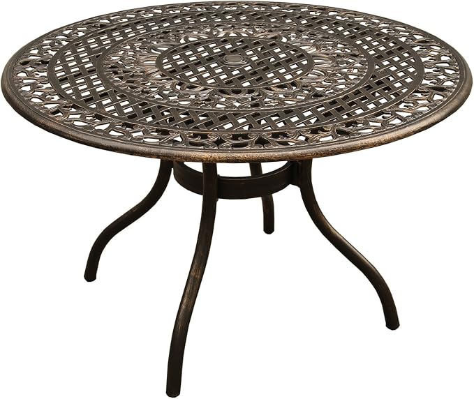 Oakland Living Rose Ornate Traditional Outdoor Mesh Lattice Aluminum 48 inch Bronze Round Dining Set with Four Chairs